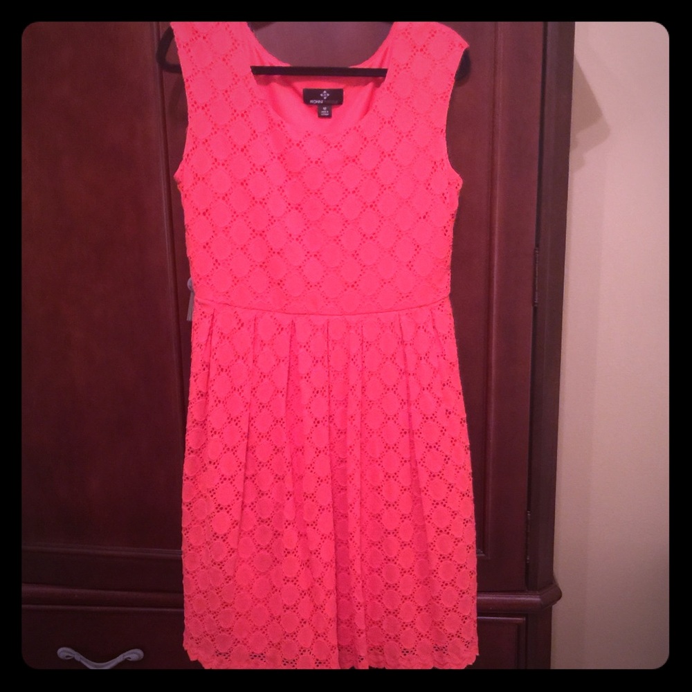 Coral Eyelet Lace A-Line Dress